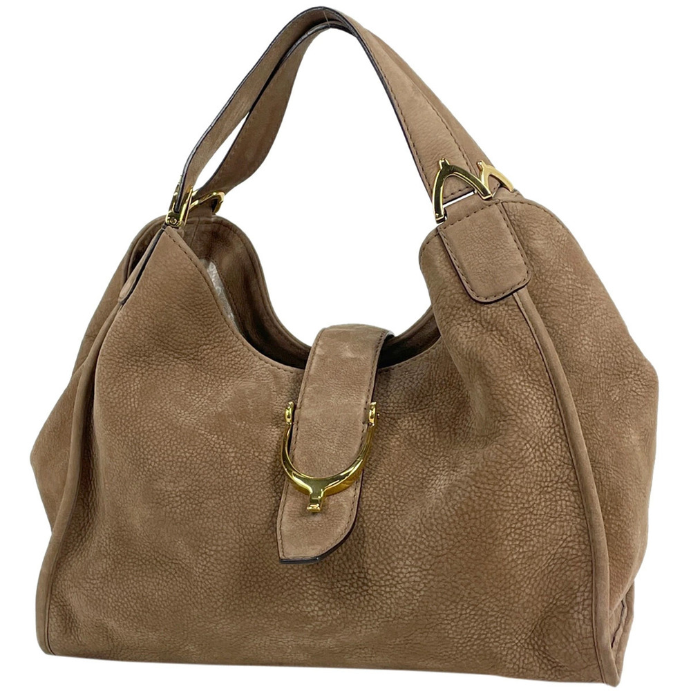 Gucci Soft Stirrup Shoulder Bag Hobo Nubuck Leather Brown